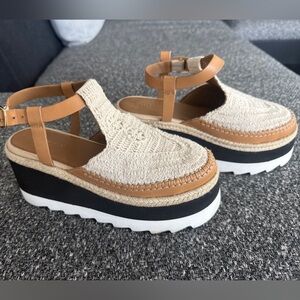 Free People Morning in Mykonos Tan and Cream Platform Sandals